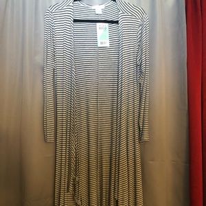 Medium Cardigan. Grey with black stripes. Pockets